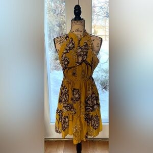 Jaase Mustard Floral Backless Dress